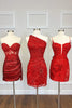 Load image into Gallery viewer, Sheath One Shoulder Black Sequins Short Prom Dress with Star