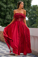 Load image into Gallery viewer, Red Off-shoulder Long Prom Dress with Appliques