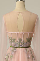 Load image into Gallery viewer, A Line Jewel Light Nude Long Prom Dress with Embroidery