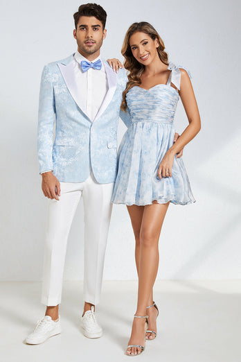Men's Blue Jacquard Peak Lapel 2-Piece Prom Suits