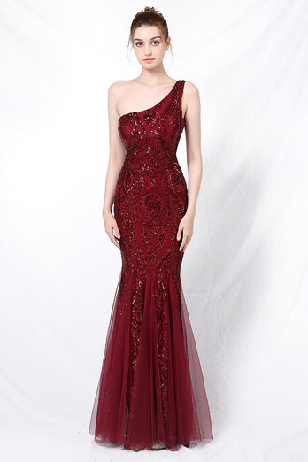 Mermaid One Shoulder Prom Dress with Appliques