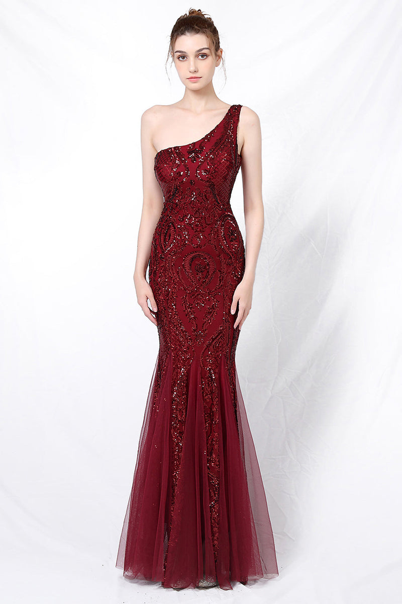 Load image into Gallery viewer, Mermaid One Shoulder Prom Dress with Appliques