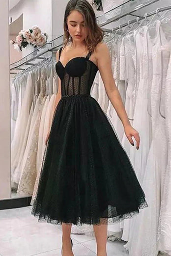 Black Polka Dots A Line Prom Dress