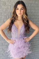 Load image into Gallery viewer, Red Beaded Sequins Tight Prom Dress with Feathers