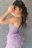 Load image into Gallery viewer, Red Beaded Sequins Tight Prom Dress with Feathers