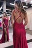 Load image into Gallery viewer, Sparkly Dark Red One Shoulder Sheath Long Prom Dress with Slit