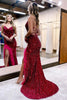 Load image into Gallery viewer, Sparkly Royal Blue Sequins Long Mermaid Prom Dress with Feathers