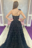 Load image into Gallery viewer, Black One Shoulder Corset Tiered Long Prom Dress with Ruffles