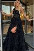 Load image into Gallery viewer, Black One Shoulder Corset Tiered Long Prom Dress with Ruffles