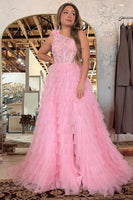 Load image into Gallery viewer, Red One Shoulder Corset Tiered Long Prom Dress with Ruffles