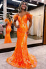 Load image into Gallery viewer, Sparkly Mermaid Orange Long Prom Dress with Feathers
