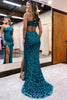 Load image into Gallery viewer, Sparkly Peacock Blue Sequins Mermaid One Shoulder Long Prom Dress with Slit
