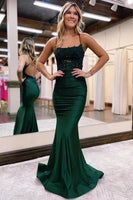 Load image into Gallery viewer, Sparkly Dark Green Beaded Long Prom Dress with Appliques