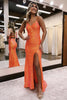 Load image into Gallery viewer, Sparkly Orange Open Back Sequins Long Prom Dress with Slit