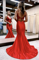 Load image into Gallery viewer, Sparkly Navy Beaded Open Back Mermaid Long Prom Dress