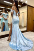 Load image into Gallery viewer, Sparkly Light Blue Sequins Mermaid Long Prom Dress with Feathers
