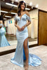 Load image into Gallery viewer, Sparkly Light Blue Sequins Mermaid Long Prom Dress with Feathers