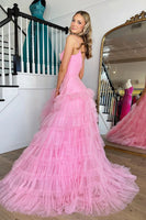 Load image into Gallery viewer, Light Pink Tulle Tiered A-Line Long Prom Dress