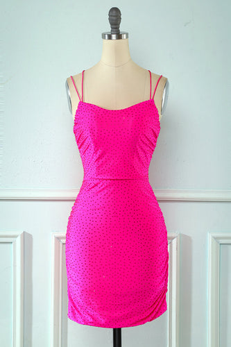 Rose Pink Lace Up Tight Party Dress