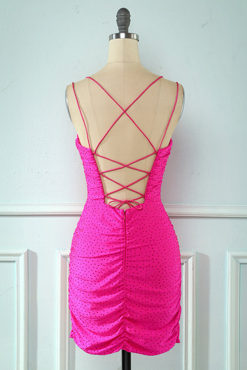 Load image into Gallery viewer, Rose Pink Lace Up Tight Party Dress