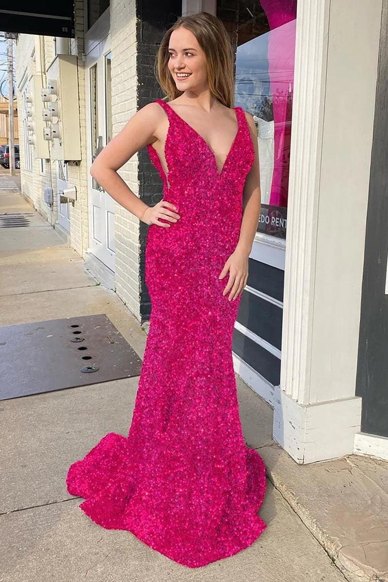 Load image into Gallery viewer, Blue Sequins Mermaid Prom Dress