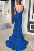 Load image into Gallery viewer, Blue Sequins Mermaid Prom Dress