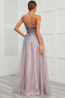 Load image into Gallery viewer, Purple Spaghetti Straps Long Prom Dress with Split Front