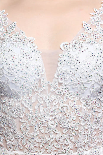 White Applique Mermaid Prom Dress