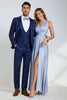 Load image into Gallery viewer, Peak Lapel One Button Dark Blue Jacquard Men&#39;s Wedding Party Suits