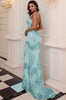 Load image into Gallery viewer, Blue Sequin Long Prom Dress
