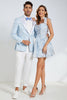 Load image into Gallery viewer, Men&#39;s Blue Jacquard Peak Lapel 2-Piece Prom Suits