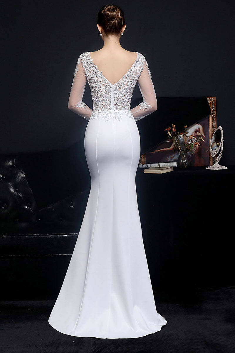 Load image into Gallery viewer, White Applique Mermaid Prom Dress