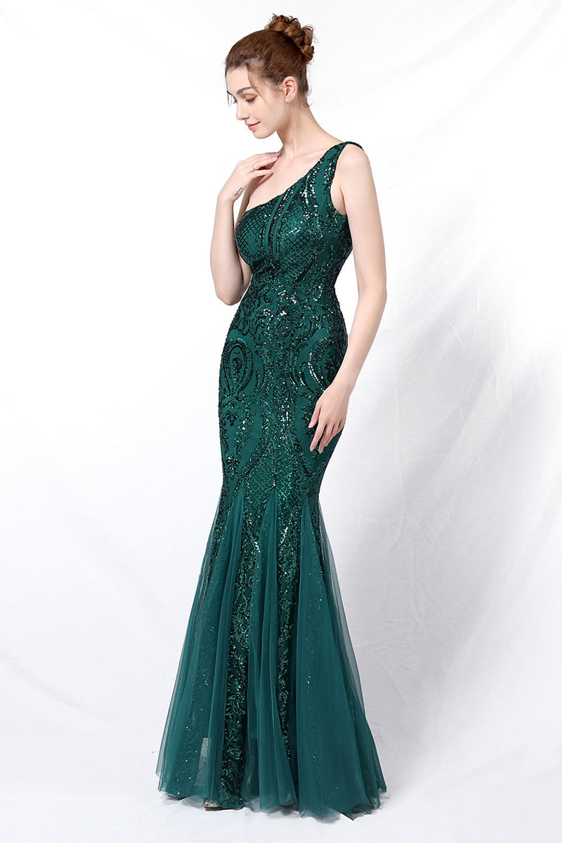 Load image into Gallery viewer, Mermaid One Shoulder Prom Dress with Appliques