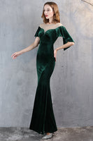 Load image into Gallery viewer, Champagne Velvet Mermaid Long Prom Dress