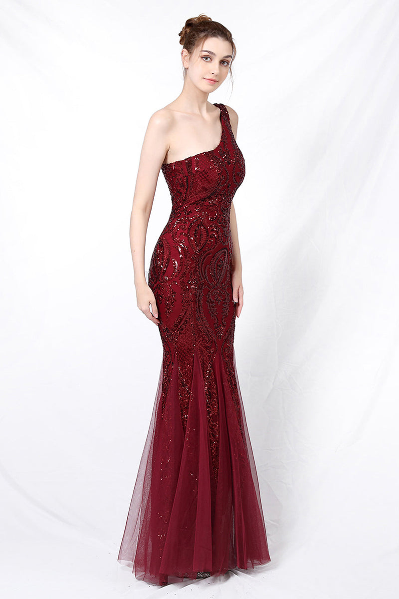 Load image into Gallery viewer, Mermaid One Shoulder Prom Dress with Appliques