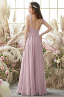 Load image into Gallery viewer, Blush Spaghetti Straps Chiffon Bridesmaid Dress