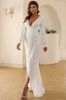 Load image into Gallery viewer, White V Neck Lace Maxi Boho Dress