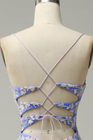 Load image into Gallery viewer, Glitter Blue Mermaid Lace Long Prom Dress with Slit