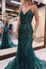 Load image into Gallery viewer, Mermaid Corset Peacock Green Long Prom Dress with Appliques