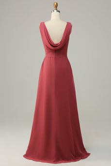 V Neck Desert Rose Sleeveless Chiffon Long Bridesmaid Dress