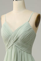 Load image into Gallery viewer, Spaghetti Straps Sleeveless Dusty Sage Bridesmaid Dress