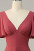 Load image into Gallery viewer, V Neck Short Sleeves Open Back Bridesmaid Dress