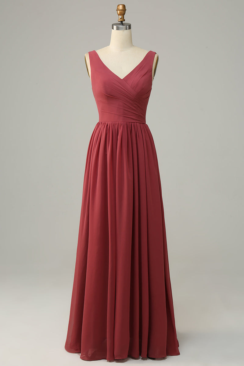 Load image into Gallery viewer, V Neck Open Back Desert Rose Bridesmaid Dress