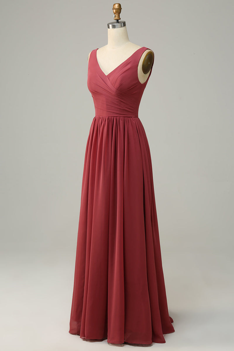 Load image into Gallery viewer, V Neck Open Back Desert Rose Bridesmaid Dress