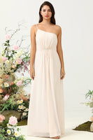 Load image into Gallery viewer, One Shoulder Sleeveless Champagne Long Bridesmaid Dress