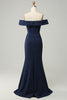 Load image into Gallery viewer, Navy Off The Shoulder Sparkly Sheath Long Bridesmaid Dress