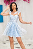 Load image into Gallery viewer, Unique A Line Spaghetti Straps Grey Pink Printed Short Prom Dress