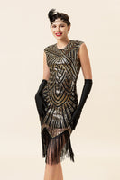 Load image into Gallery viewer, Gold Gatsby Glitter Fringe 1920s Dress