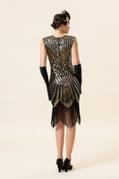 Load image into Gallery viewer, Champagne Sequin Fringe Flapper Dress
