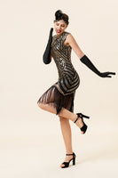 Load image into Gallery viewer, Gold Gatsby Glitter Fringe 1920s Dress